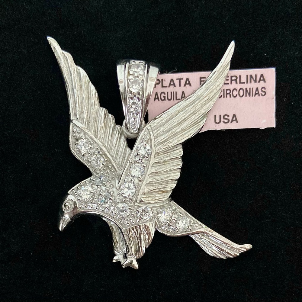 NWT Large Eagle Pendant 925 Sterling Silver with Cubic Zirconia USA